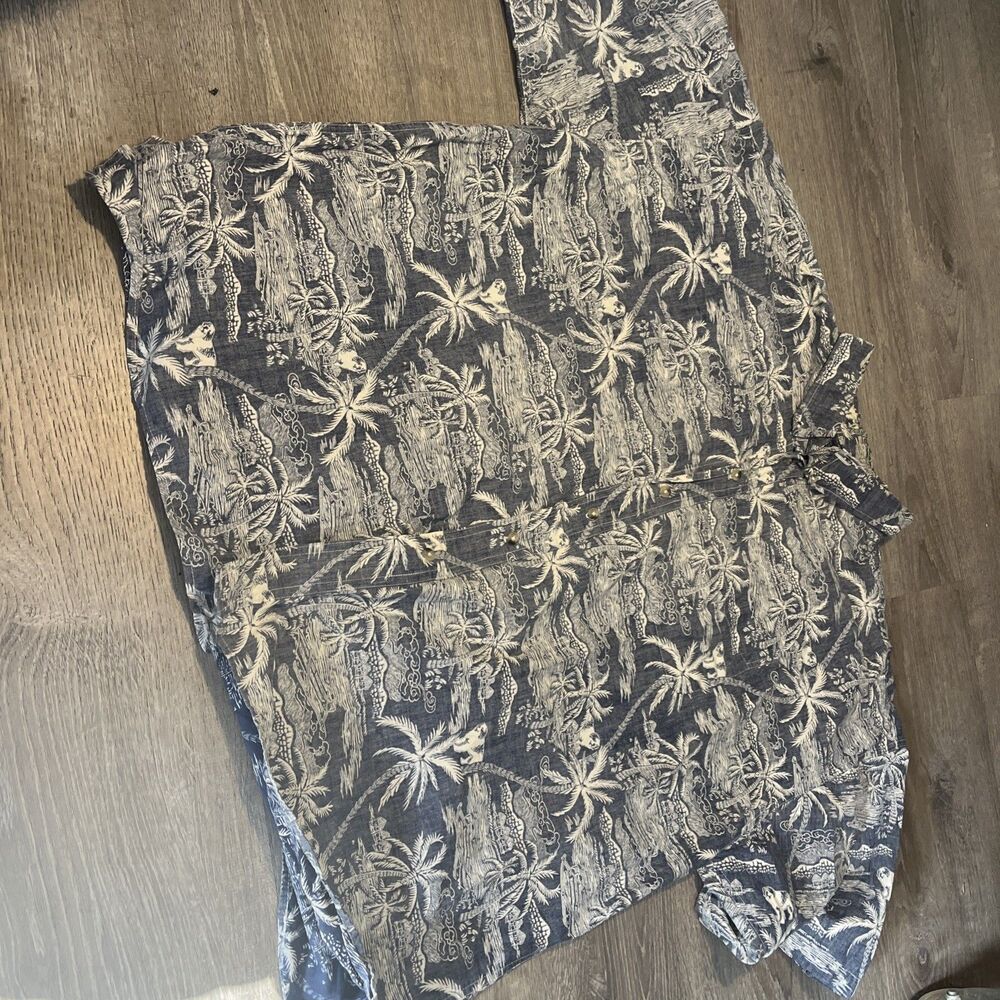 Vintage 90s Big Dogs Palm Tree Hawaiian Camp Shirt Mens 4XL Blue Tropical